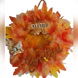 Handmade Fall Holiday Wreath Blessed Grateful Autumn Decor